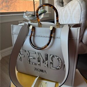 Fendi Cream Tote with Embossed Logo